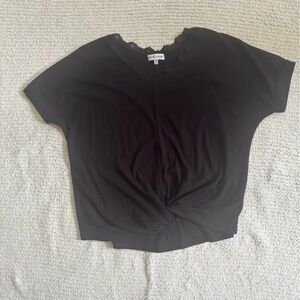 Black Crop T-Shirt with Dolman Sleeves and Tie Front
